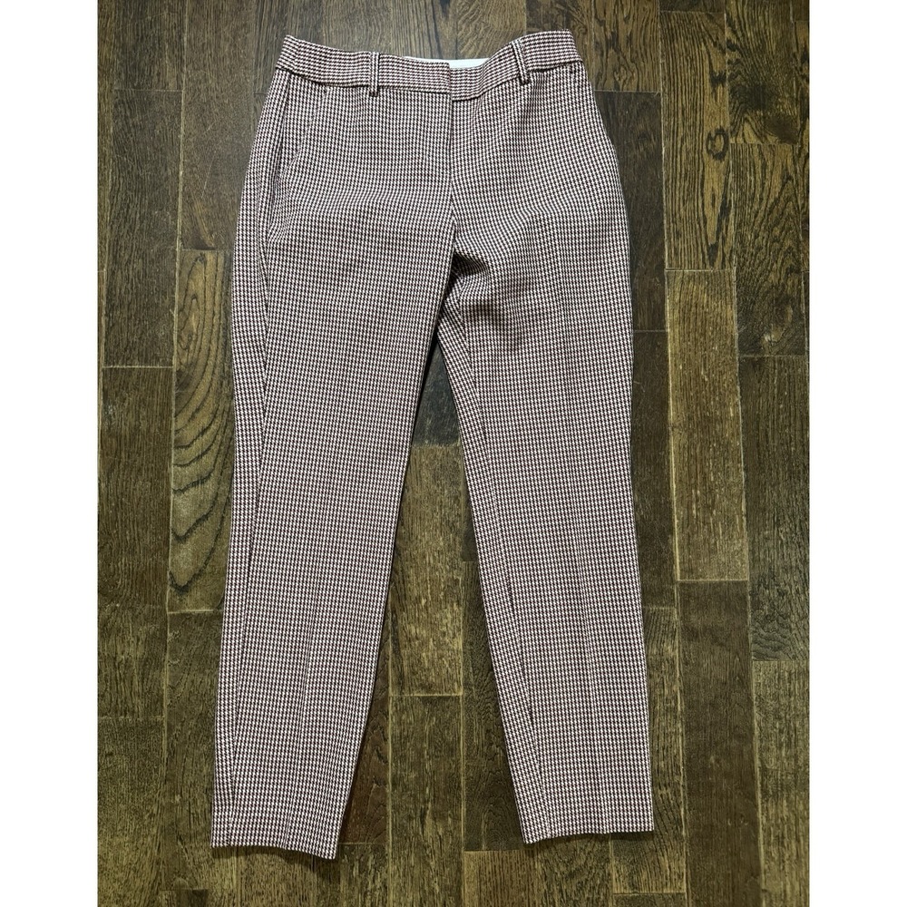 Express Pants Size 2R Houndstooth Columnist Ankle Mid Rise Stretch Red/Black/Wt